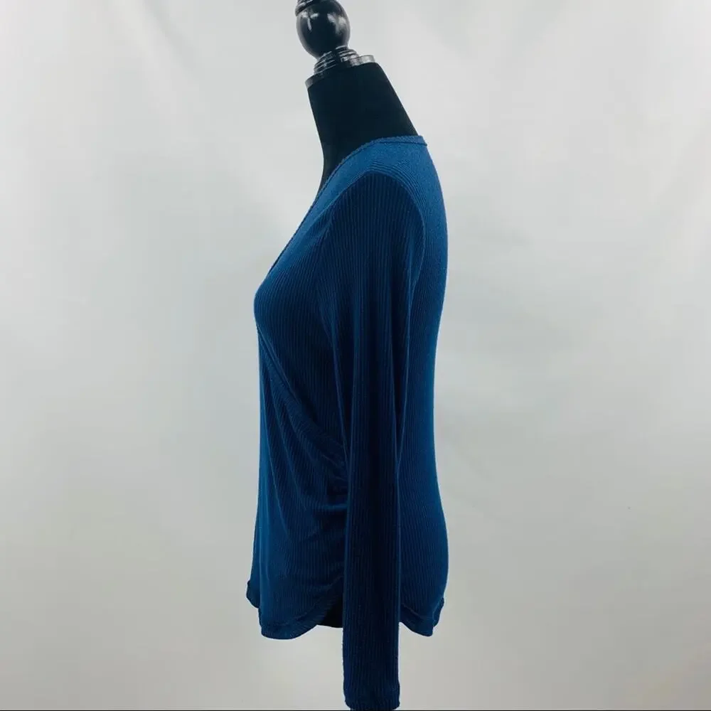 Caslon Dark Blue Faux Wrap V Neck Ribbed Tee - Picture 6 of 10